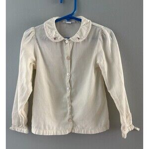 Jacadi Paris Collar Shirt Size 4Y Cream Embroidered Long Sleeve Lightweight *